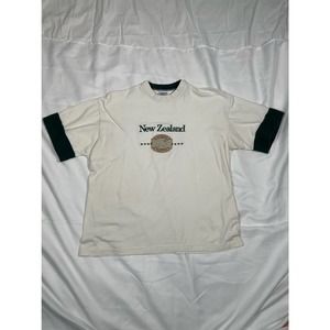 Vintage Tee New Zealand Super Shirts XXL Cap Sleeve Green White 80s Y2K
